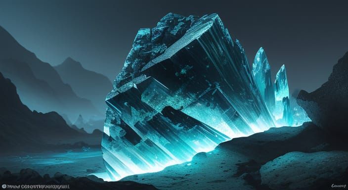 Surreal Gemstone in Rocky Cave, Photorealistic