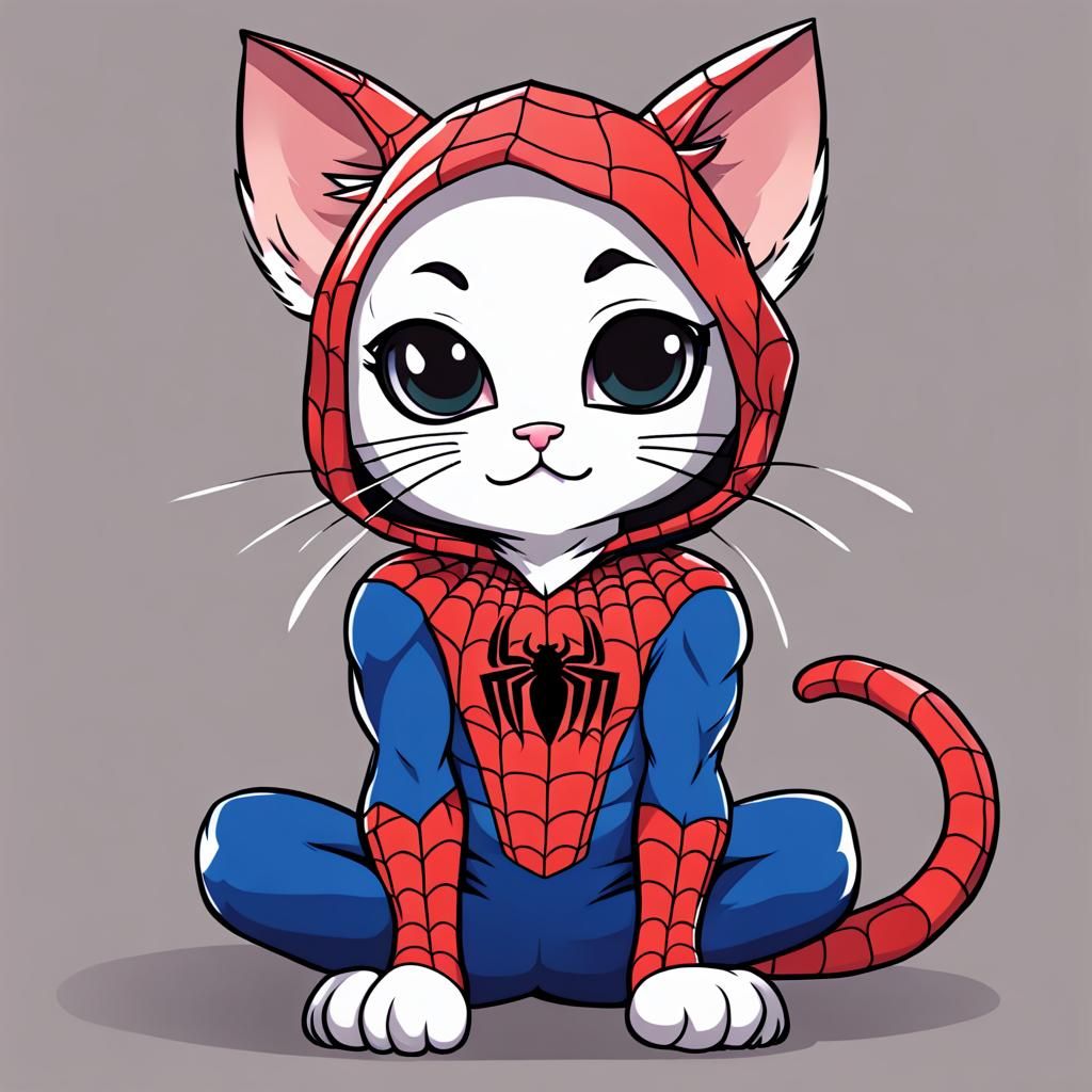 Spiderman Anime Cat in Chibi Style