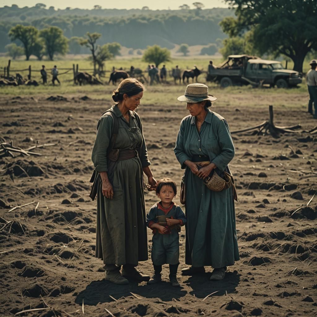 Mother Giving Birth in Field with Midwife