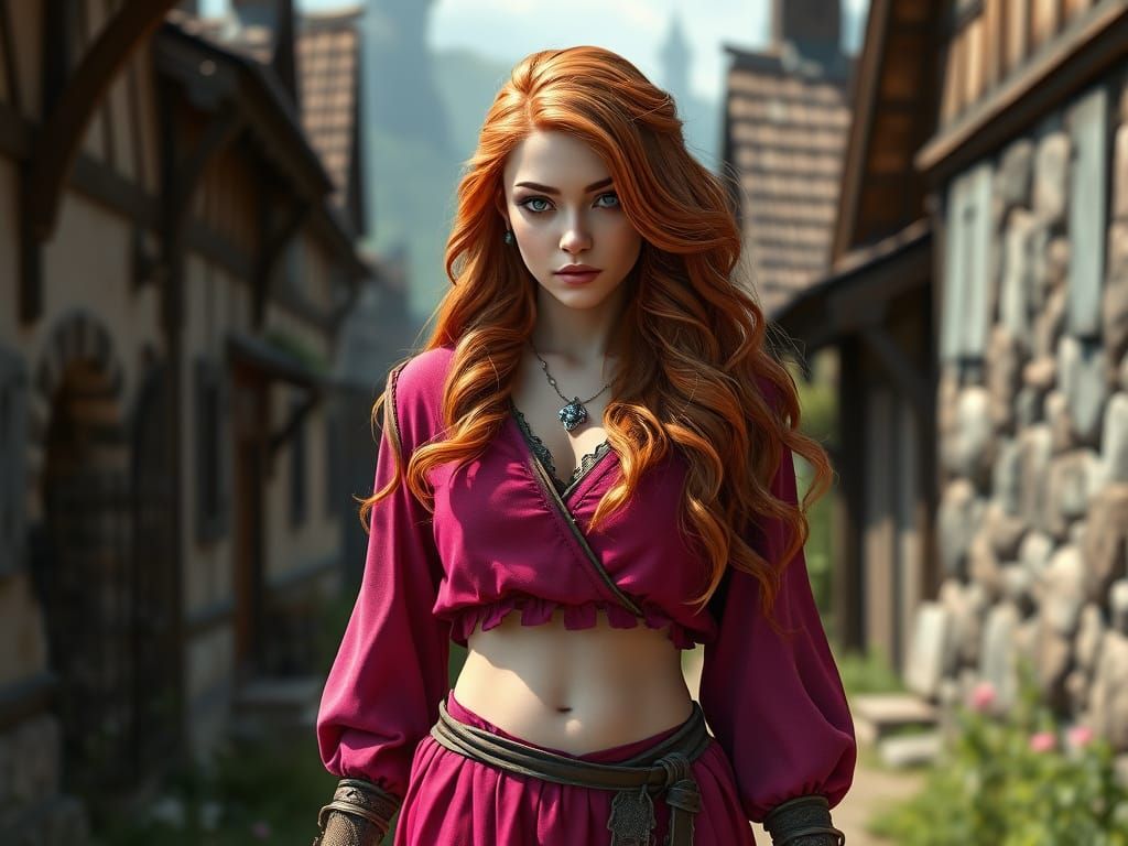 Medieval Maiden in Vibrant Village
