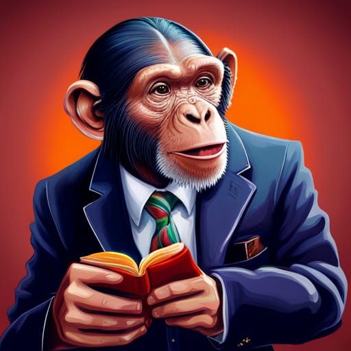Chimpanzee Reader in Hyperrealistic Splash Art Style