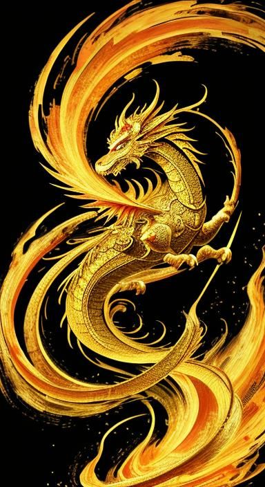 golden dragon of fortune Japanese feudal states scroll still...