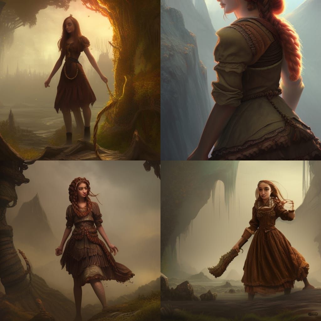 Fantasy Maid with Brown Braids in Detailed Matte Painting