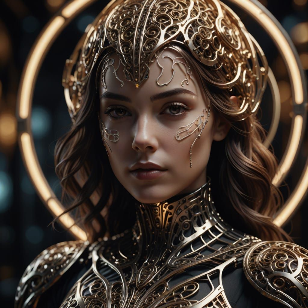 Futuristic Arabesque Portrait of Vanilla Metal Woman
