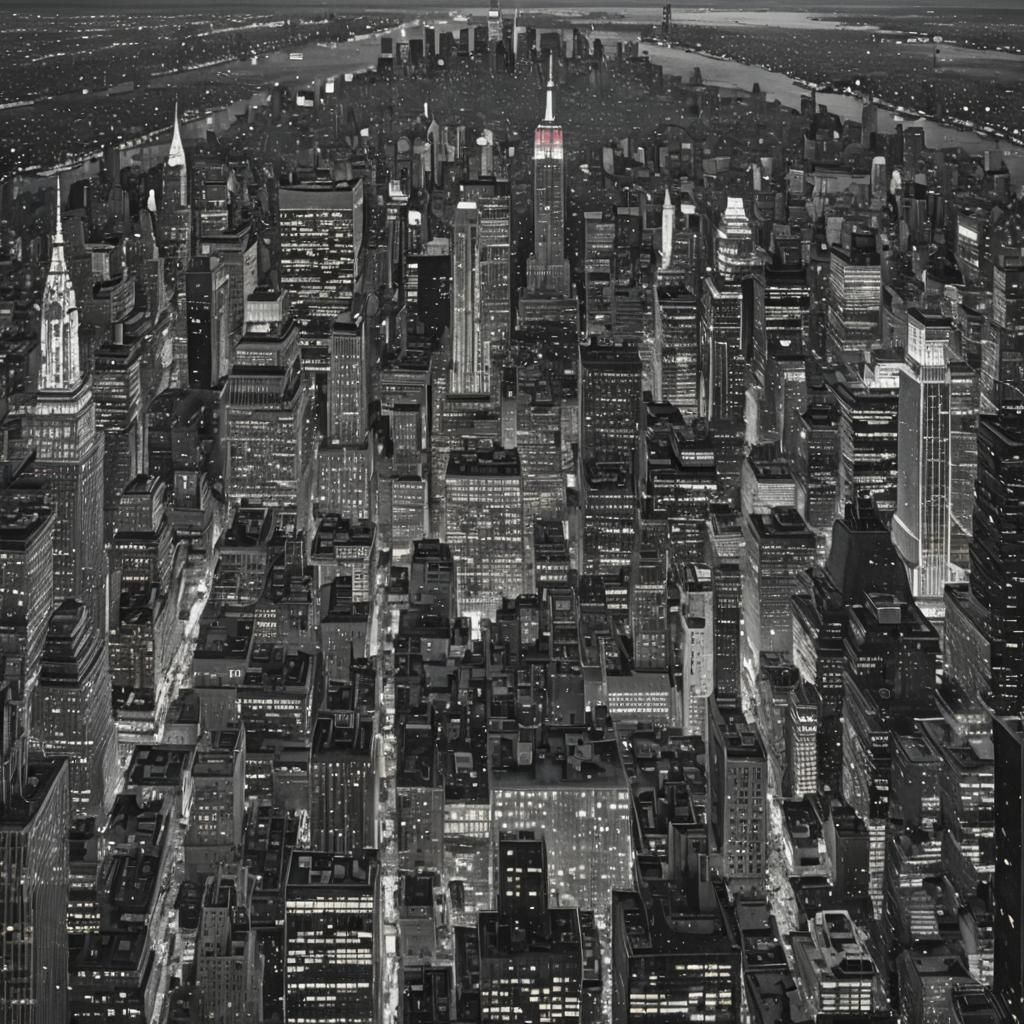 New York City at Night in Pointillism Style