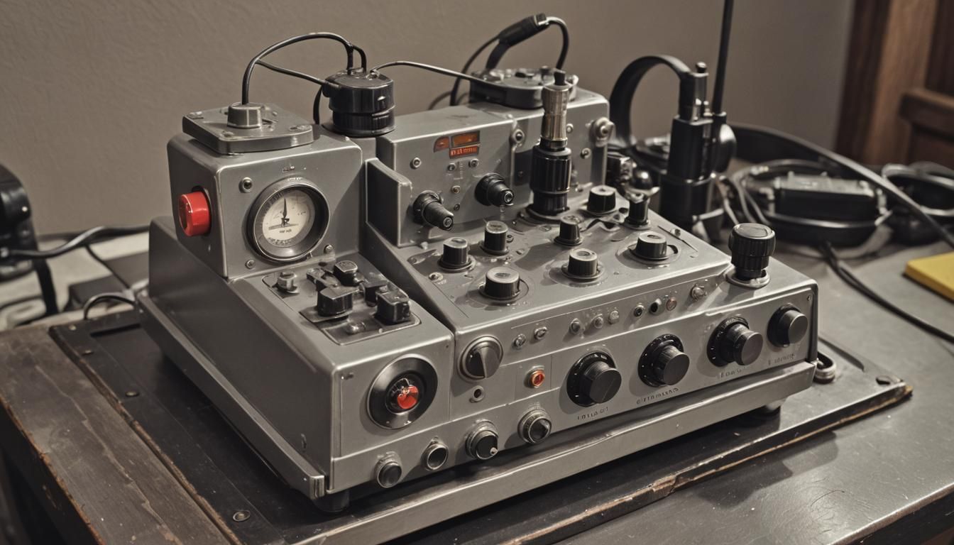 A realistic color photo of a (Vibroplex Morse code keyer:1.5...