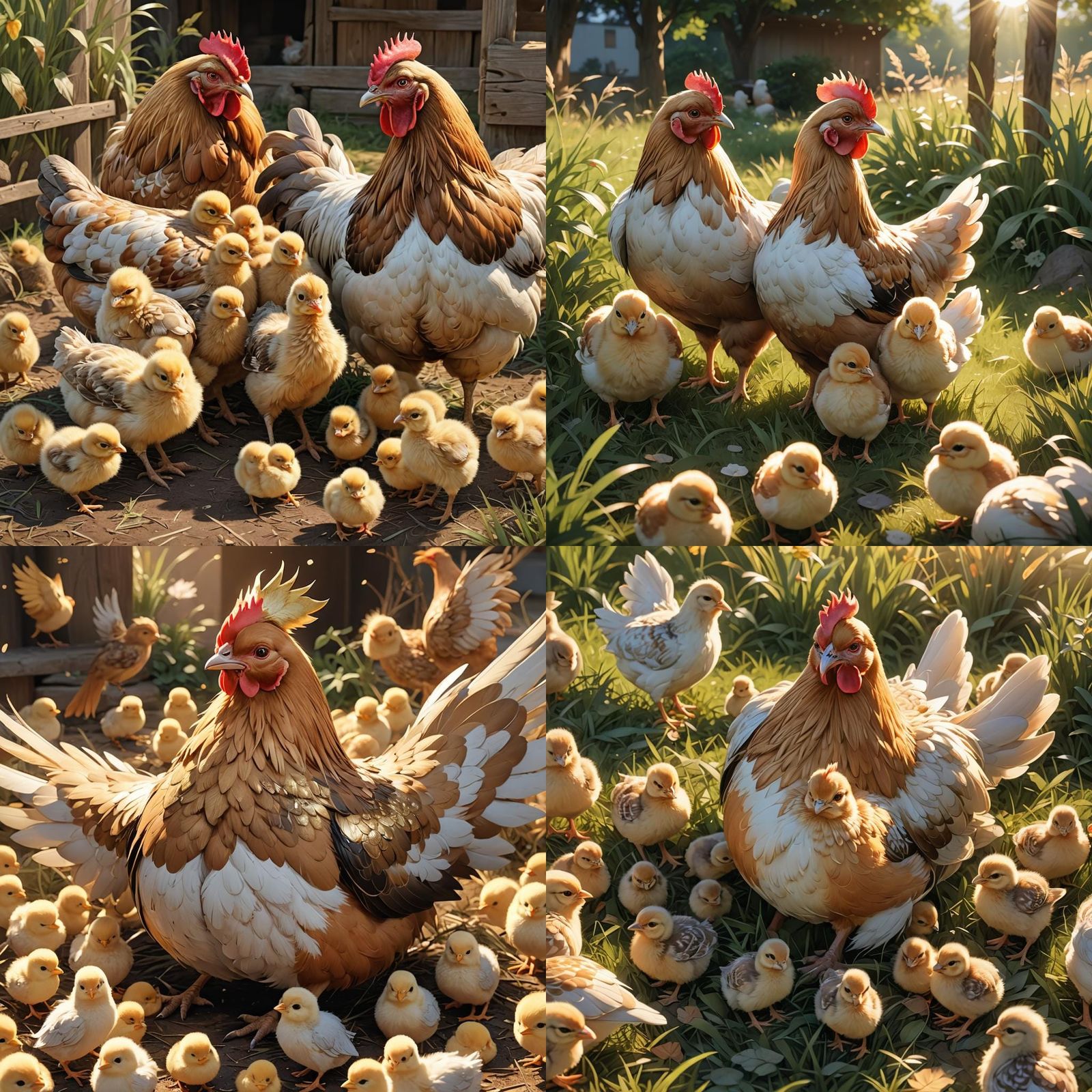 Hen and Chicks: A Tender Anime-Style Portrait