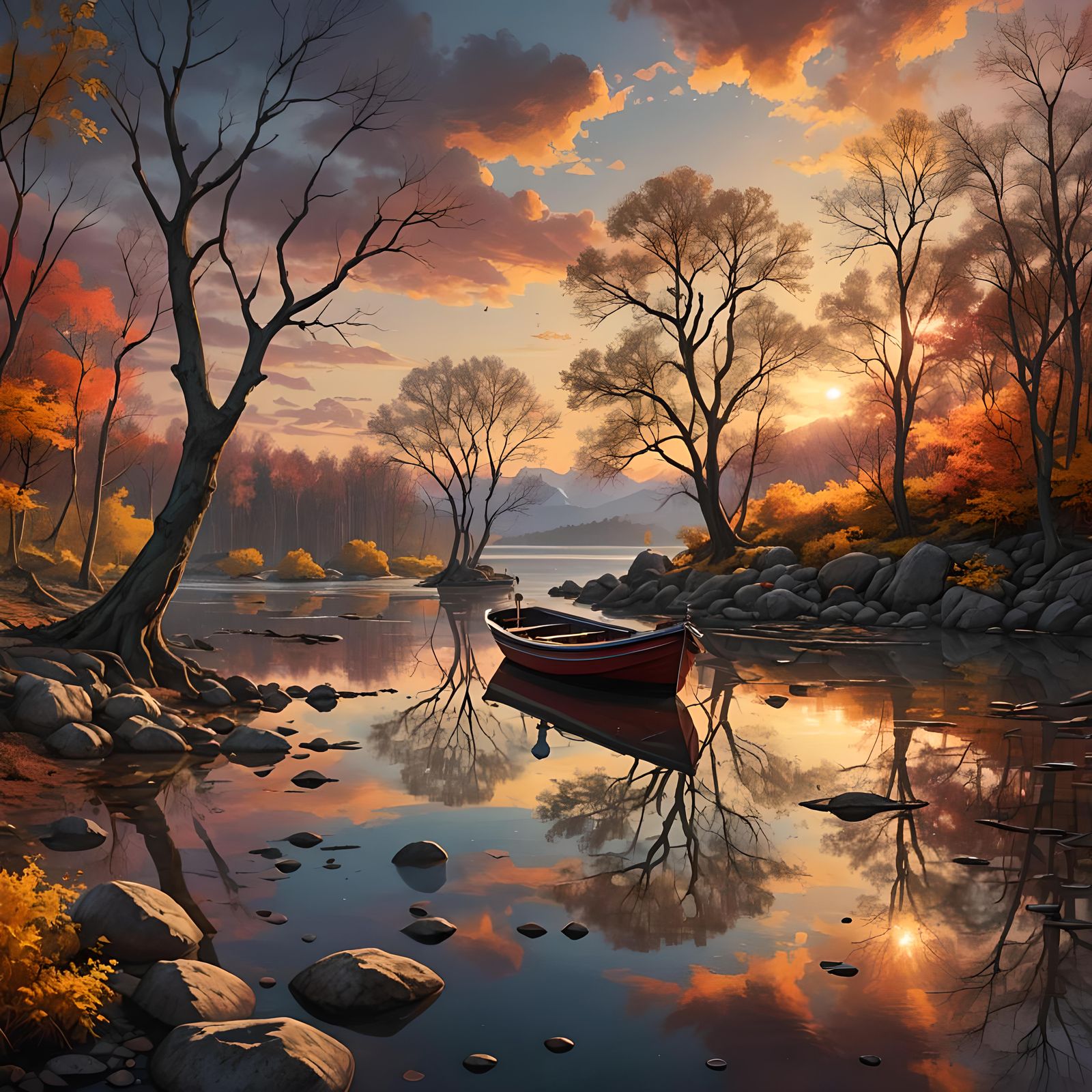 Vibrant Sunset Over Serene Lagoon: Fantasy Art