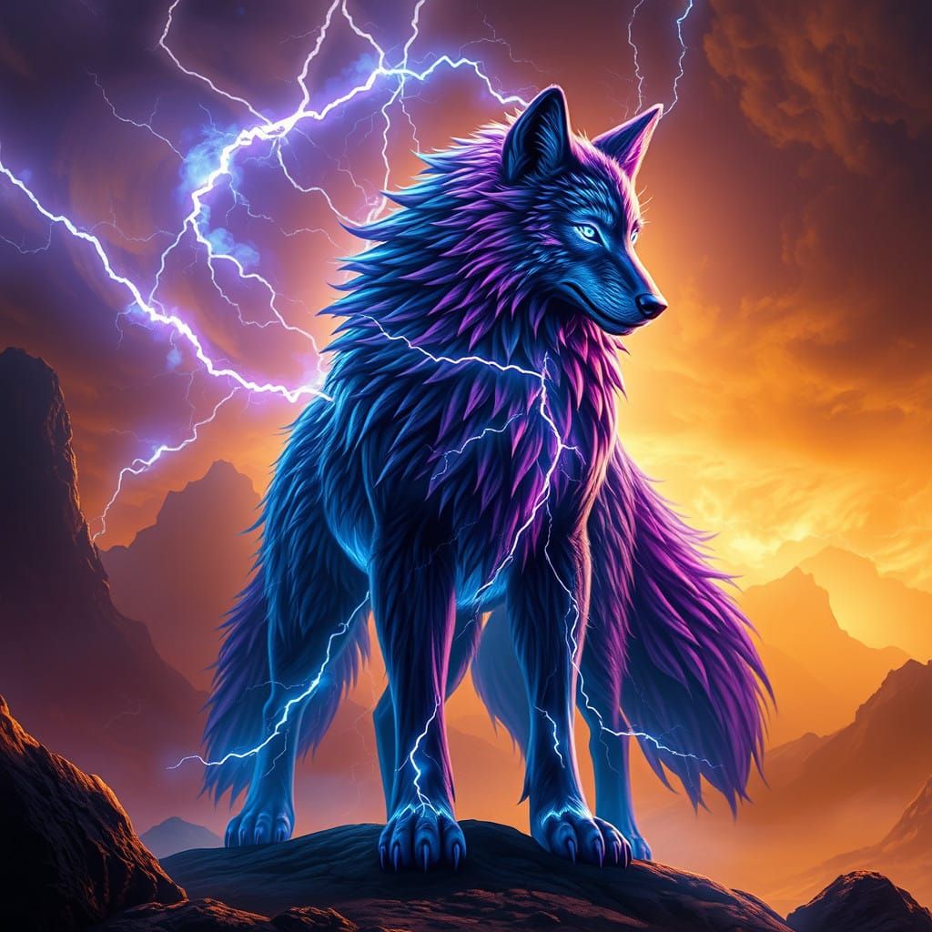 Surreal Wolf God Unleashes Electrifying Power in Dreamlike L...