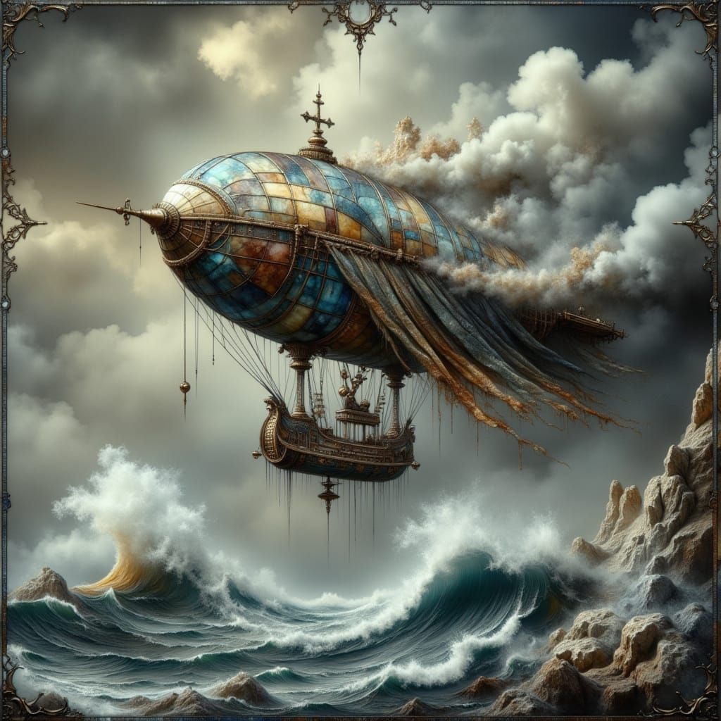 Steampunk Zeppelin Rides the Tempestuous Skies