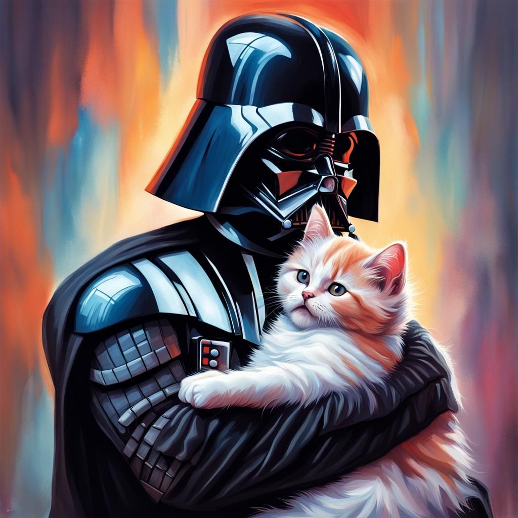 Darth Vader Hugs Kitten: Hyperrealistic Concept Art