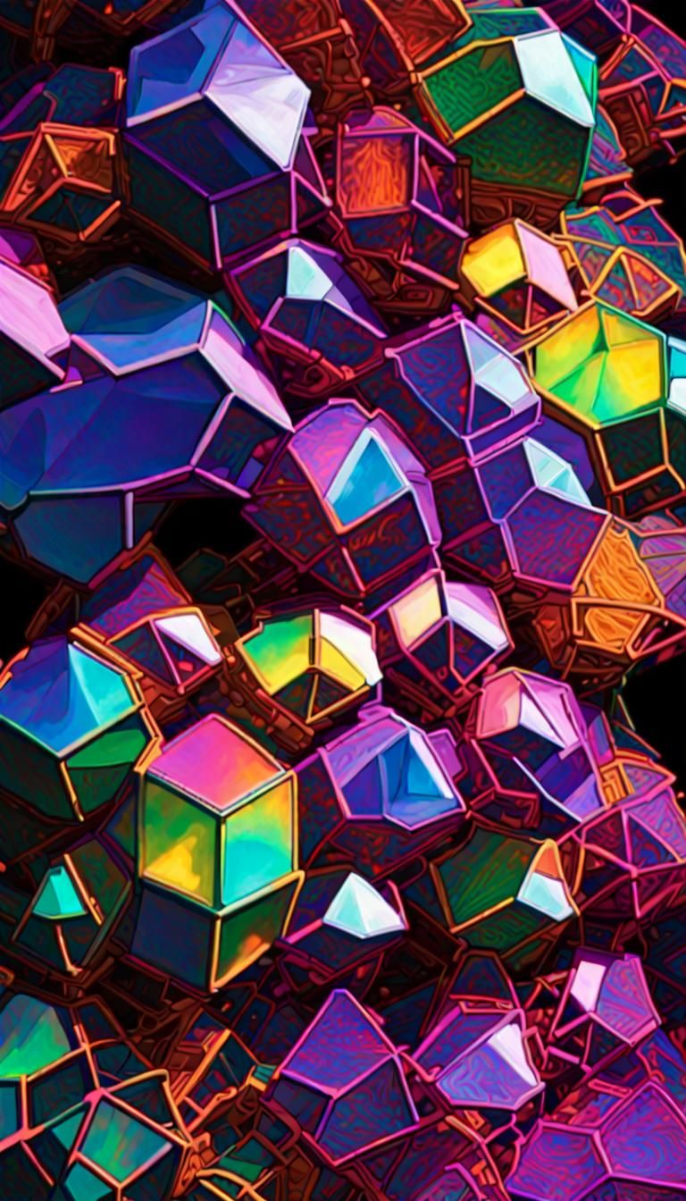 Crystalline Matrixes: Neon 3D Digital Art