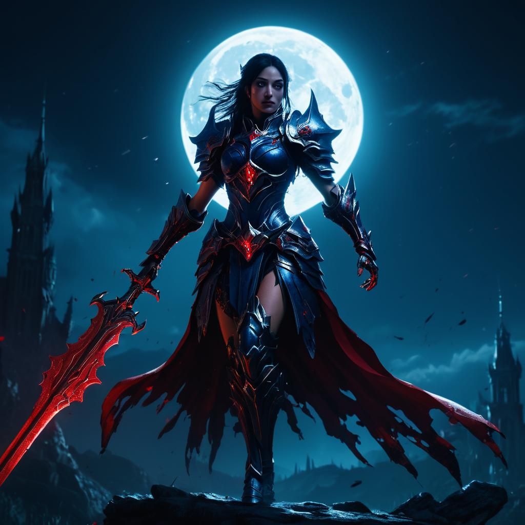 Sentinel Irelia in Dark Moonlight: Fantasy Concept Art