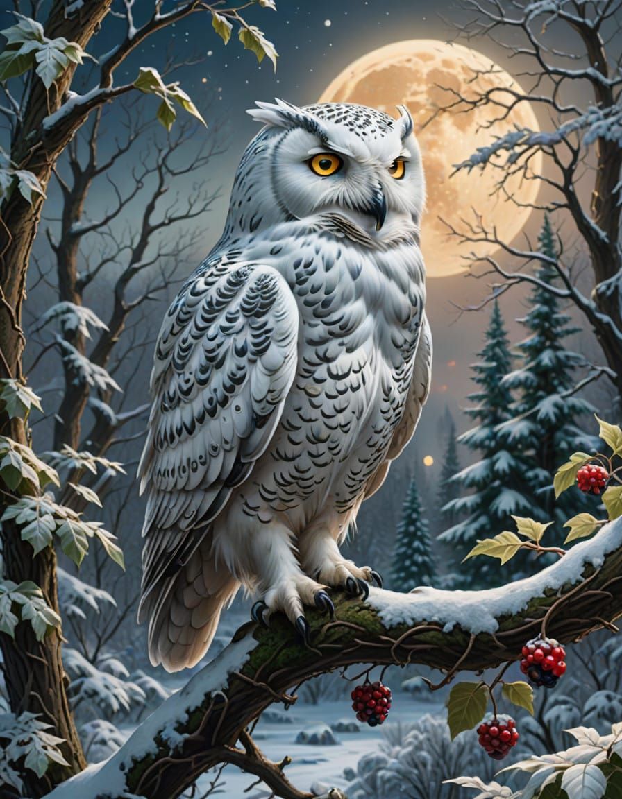 Majestic Snow Owl in Winter Wonderland