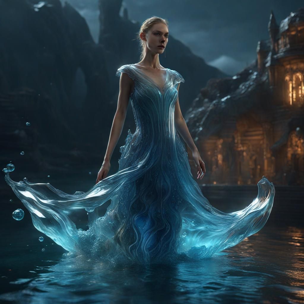 Glass Water Dress: Detailed Fantasy Concept Art