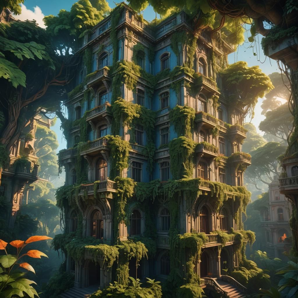 Lush Fantasy Architecture in Mystical Forest