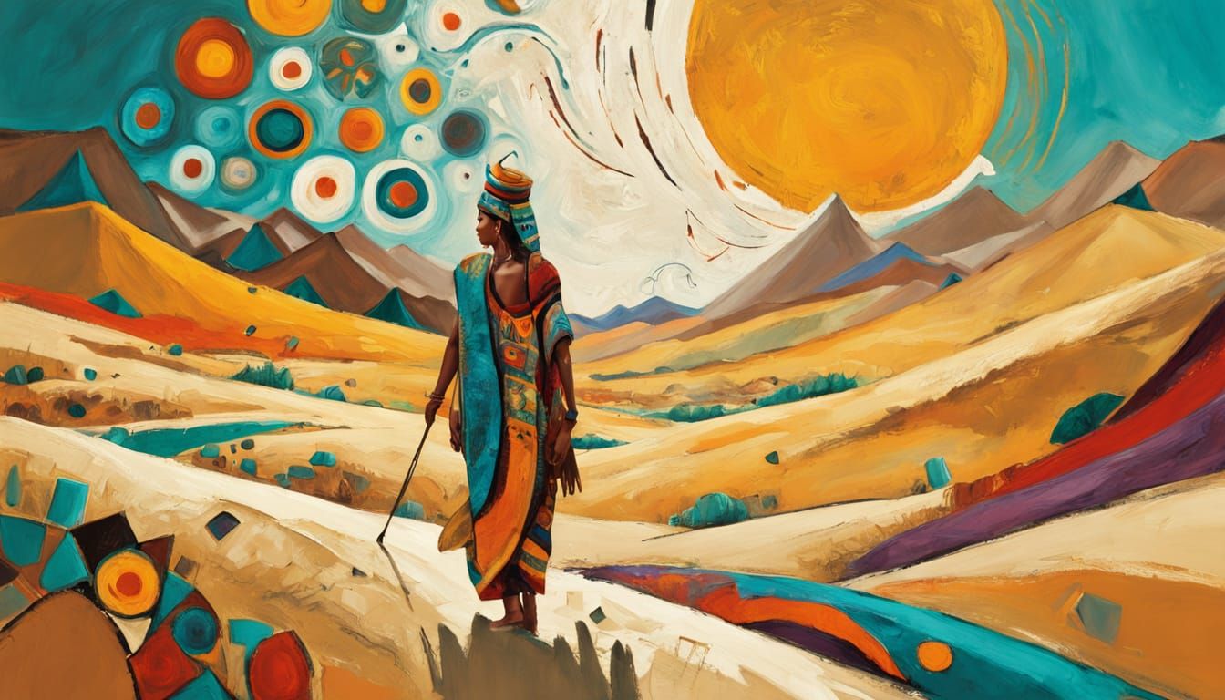 Nomads in Vibrant Desert Landscape