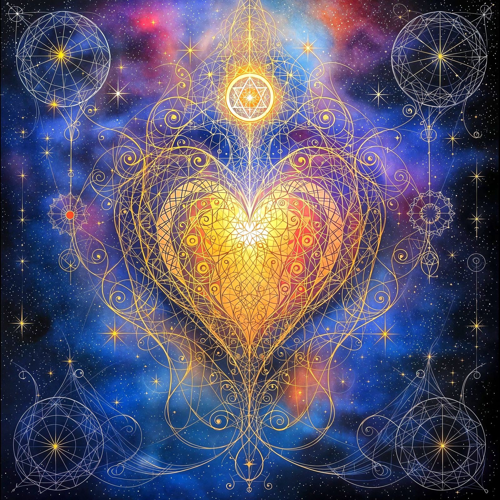 Vibrant Geometric Heart Forms in Abstract Art