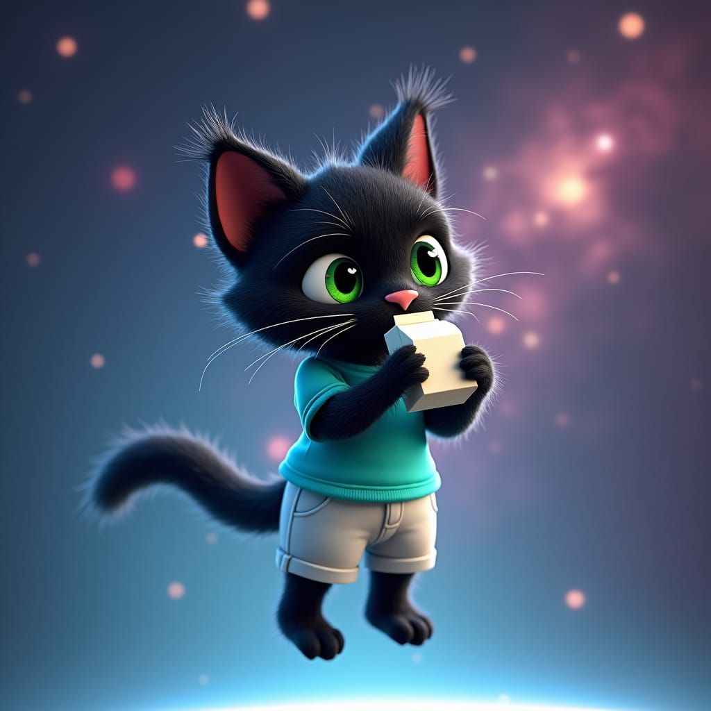 Cat Among the Stars: a Whimsical 3D Render