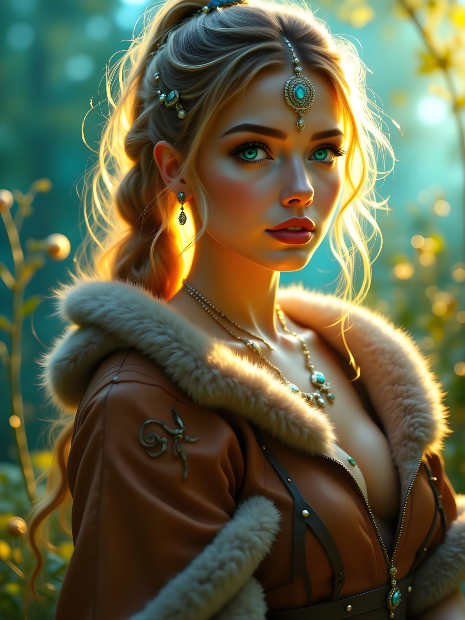 Ethereal Norse Goddess in Golden Hues