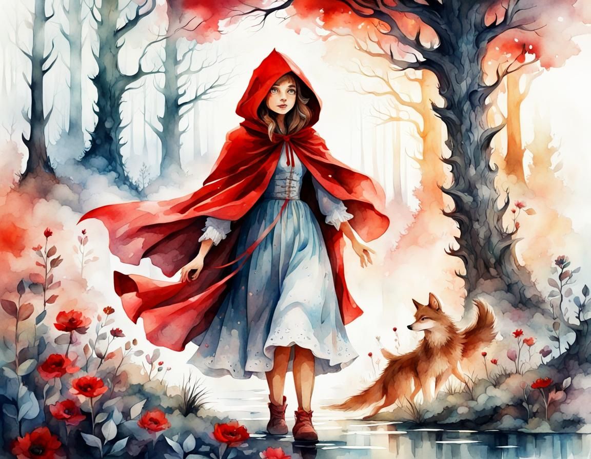 Little Red Riding Hood Watercolor Fantasy Illustration
