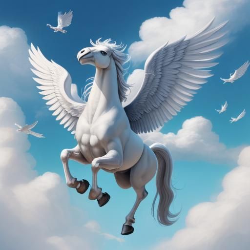 Pegasus Ascending to Heaven in Flight