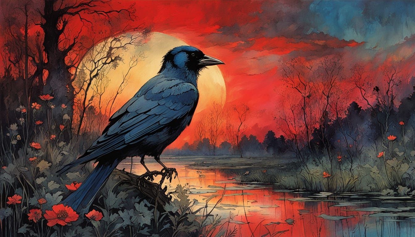 Cyberpunk Style Masterpiece: Jackdaw with Blue Eyes Amidst a...