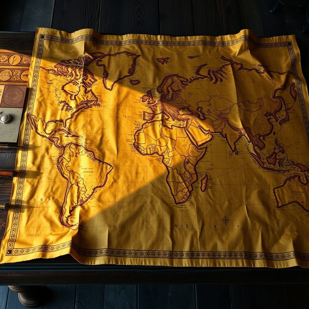 Ancient Map with Gold Leaf and Coins in Klimt Style