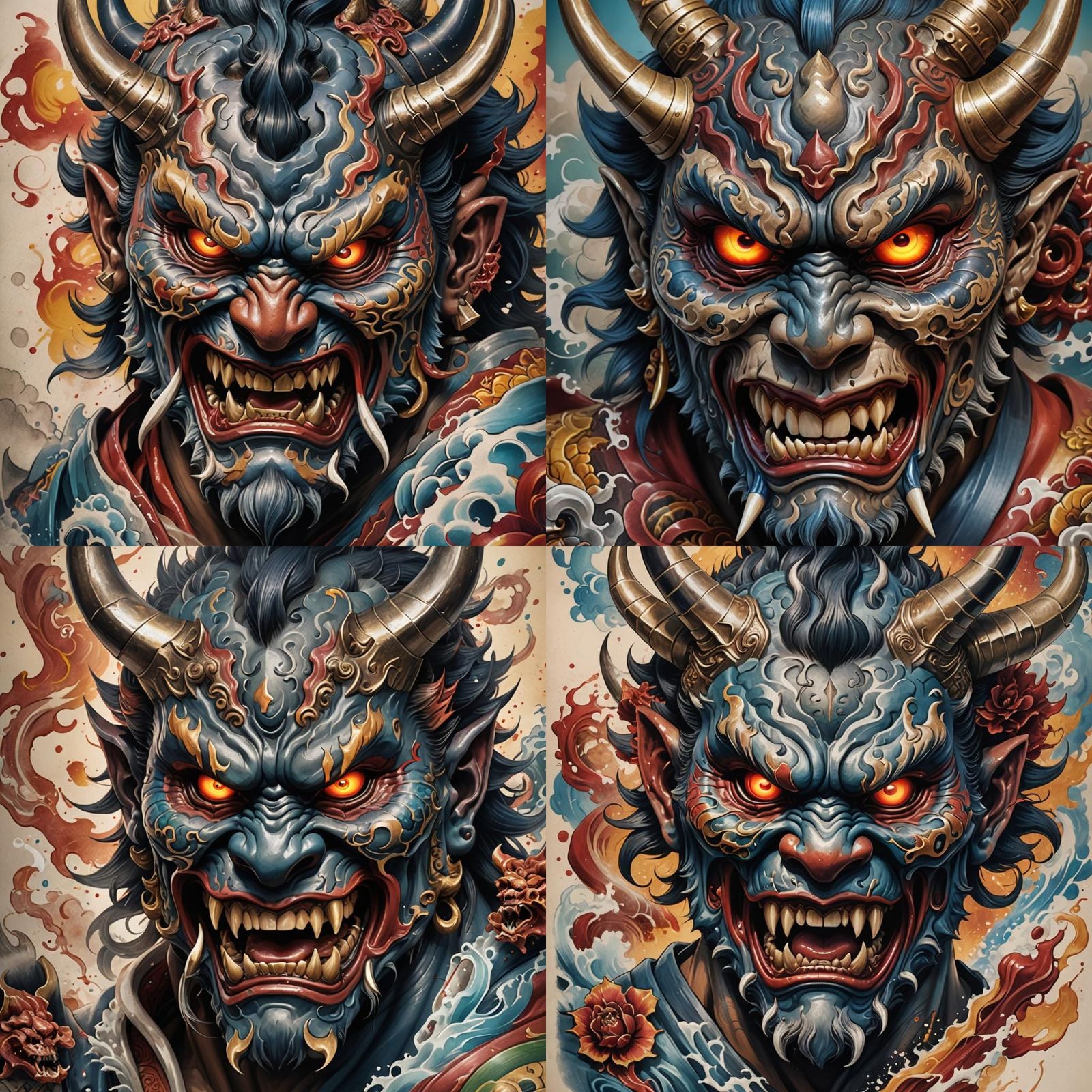 Oni Mask Tattoo Design for Forearm in Hyperrealistic Style