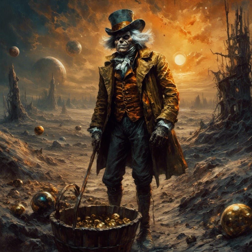 Uncle Scrooge Digs Gold on Saturn Moon as Oil Painting