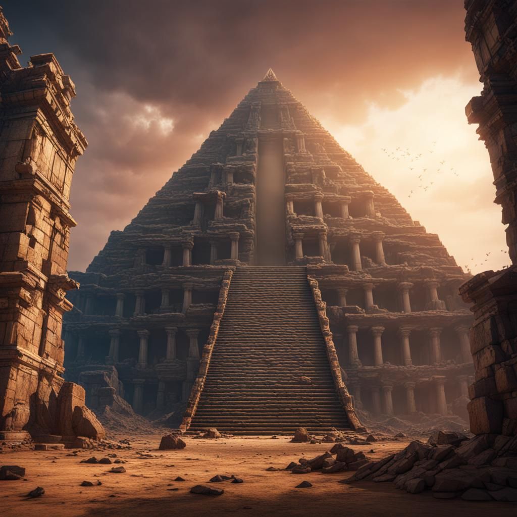 Ancient Pyramid Ruins: Detailed Matte Painting