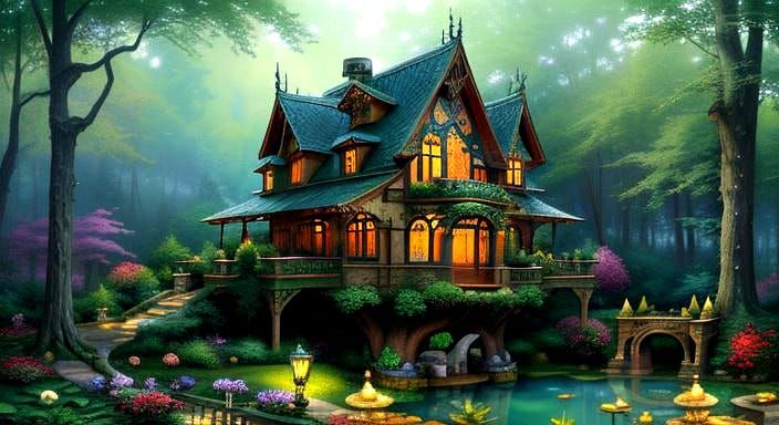 Art Deco Tree Houses in Forest Setting