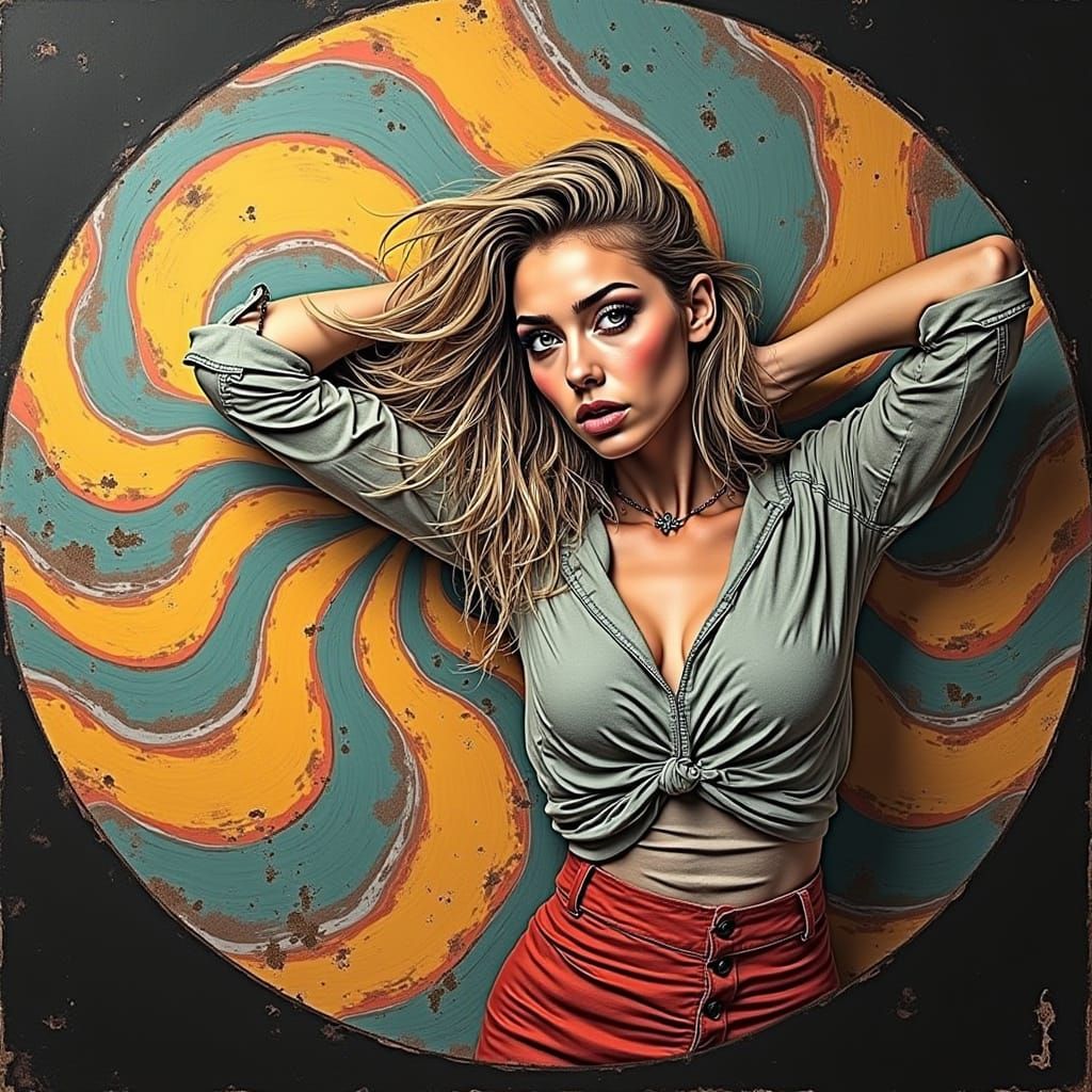 Rugged Glamour: Intense Woman with Windswept Hair