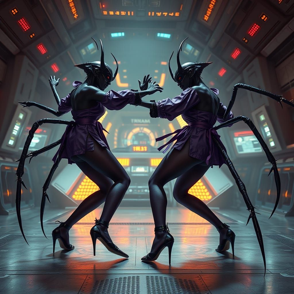 Demon Spider Hybrids Clash in Futuristic Arena