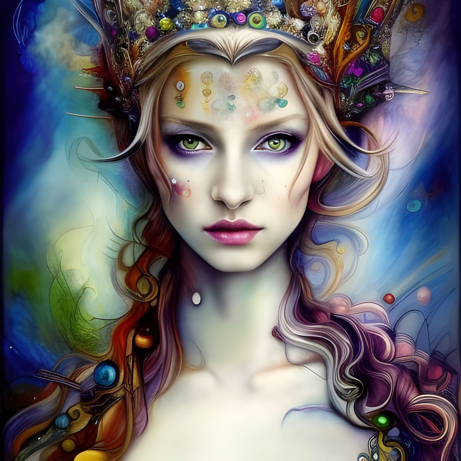 Beautiful Elf Queen in Surrealist Oil Painting