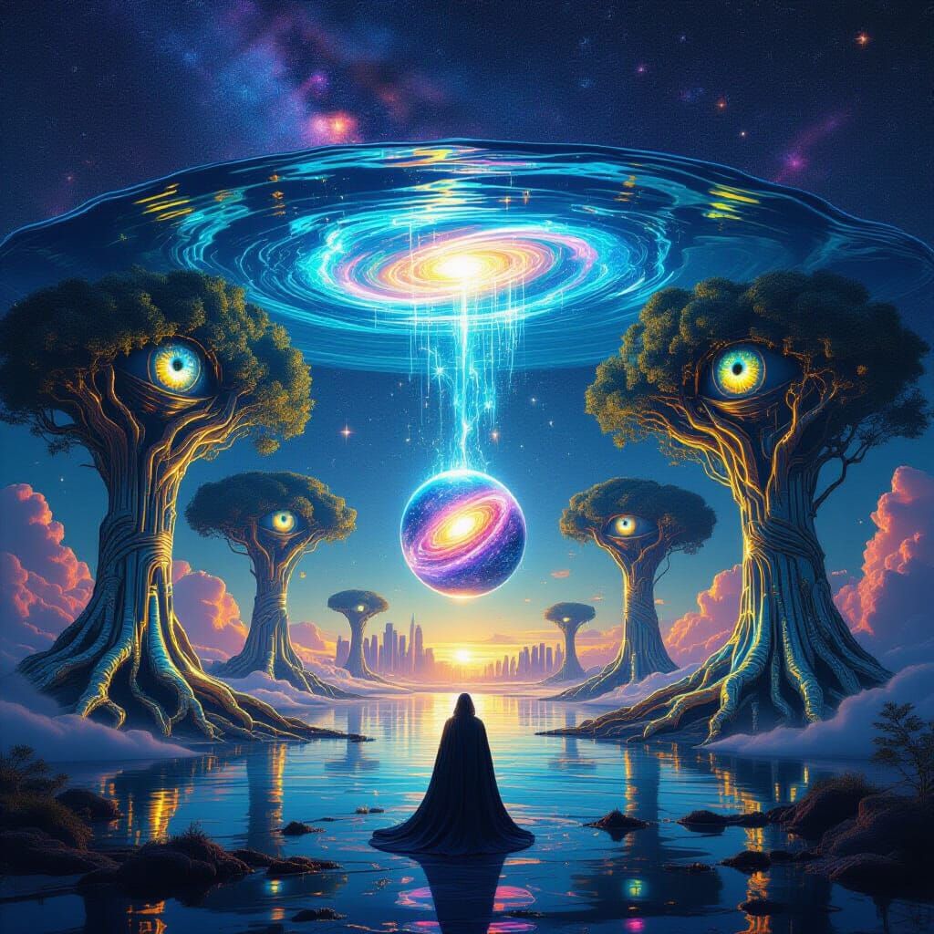 Upside-Down Ocean in Starry Sky, Surreal Concept Art