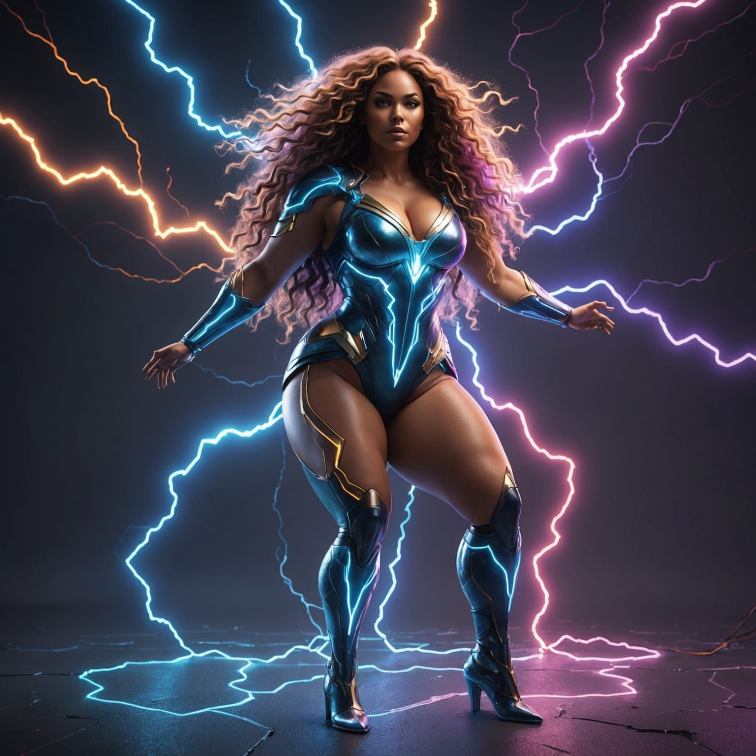 Psychedelic Lightning Woman Superhero 3D Render