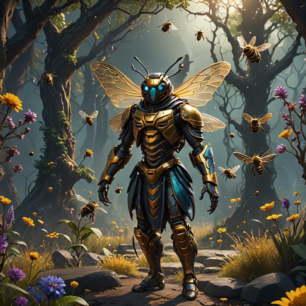 Bee Humanoid Magician in Detailed Matte Painting