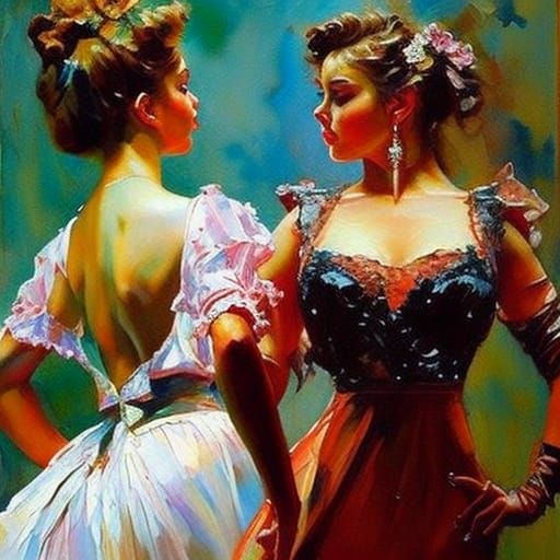 Elegant Women Dancing: Impressionistic Watercolour Art