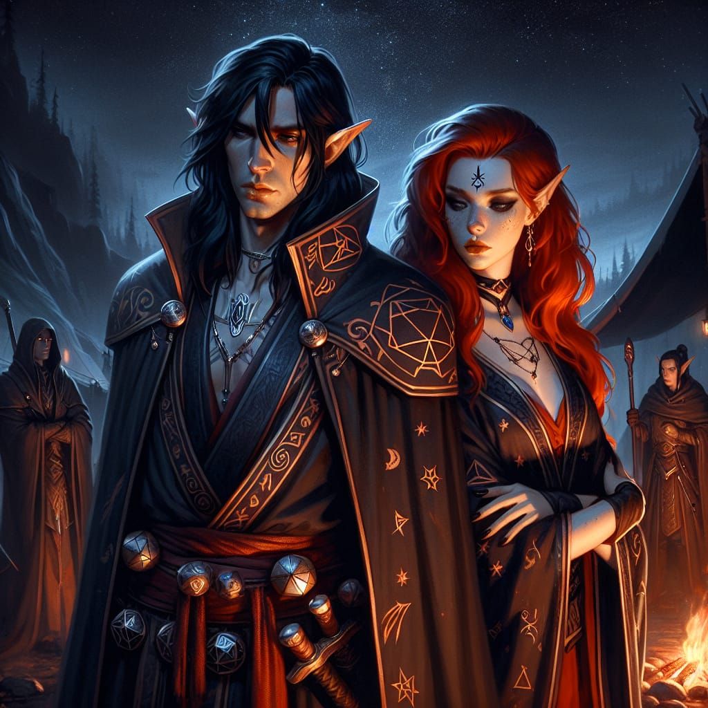 Fantasy Warlock and Sorceress Before a Mission