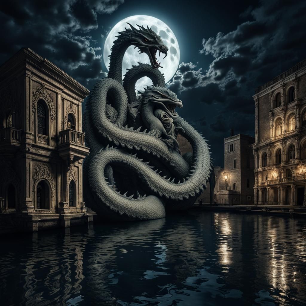 Moonlit Dagon and Hydra: Gothic Hyperrealistic Photo