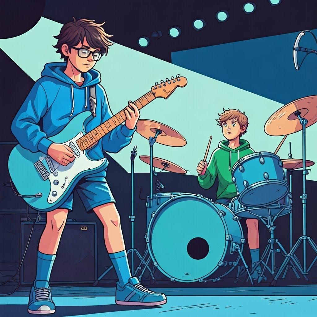 Dynamic Brothers Rock Out on Stage in Vibrant Colors