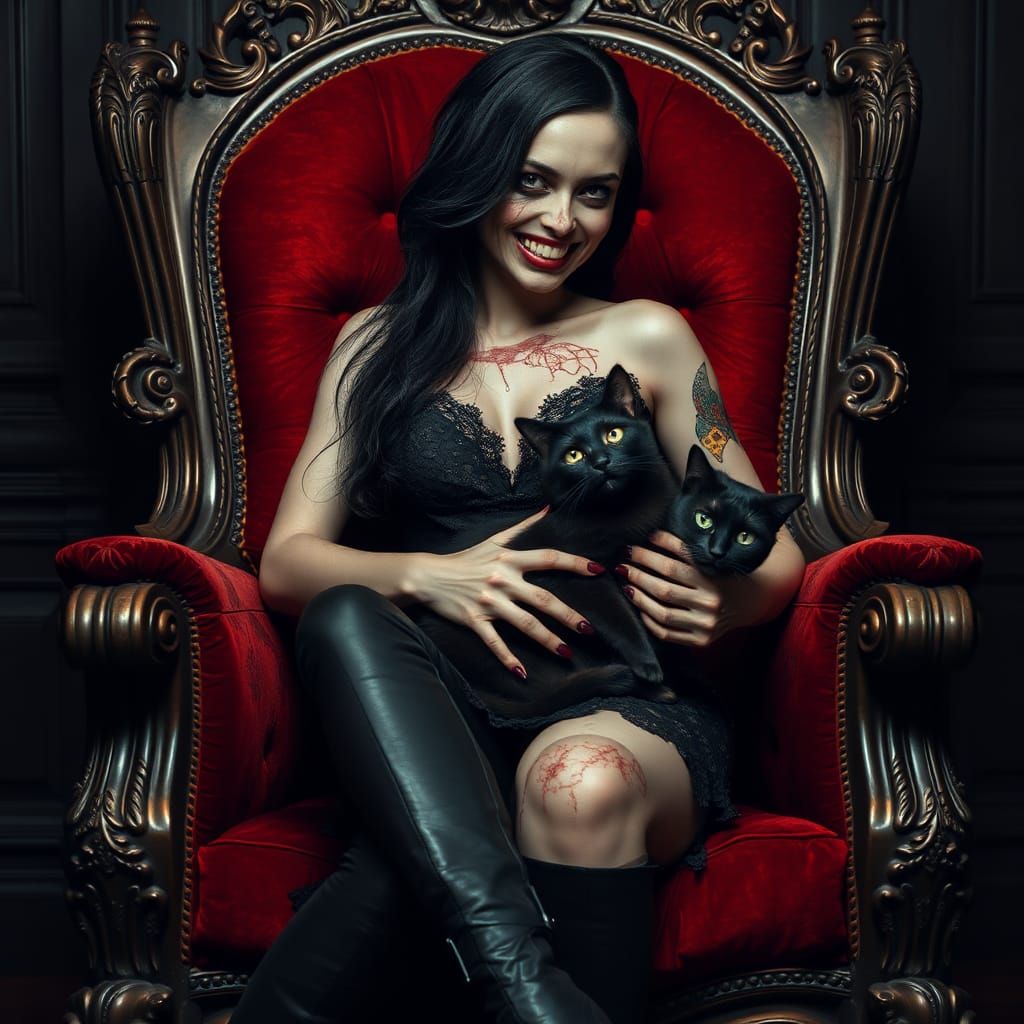 Elegant Zombie Woman in Gothic Chair