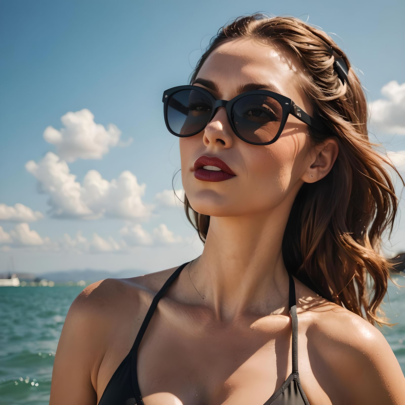 Flirty Cartoon Woman in Black Bikini Portrait