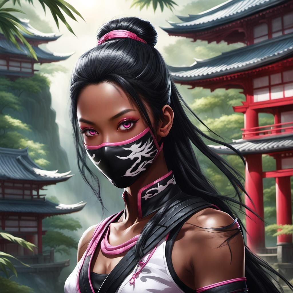 Hyperrealistic Ninja Princess in Rainforest Temple