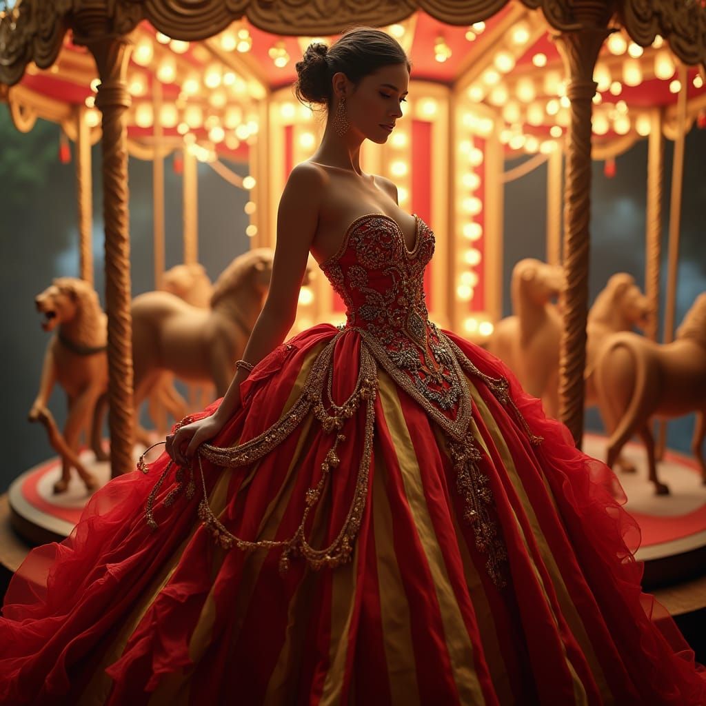 Circus Carousel Gown: High-Fashion Fantasy in Opulent Style