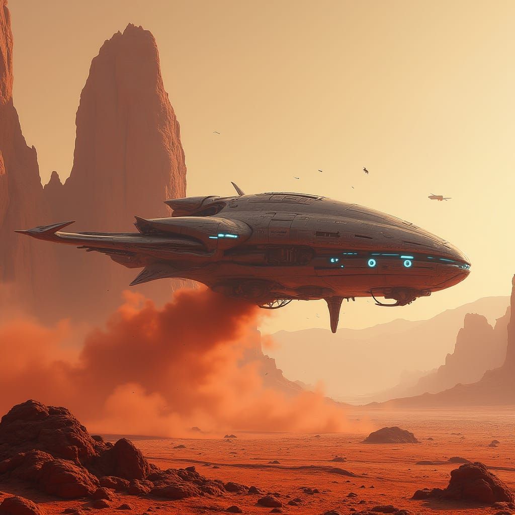 Sleek Alien Spaceship Descends on Mars