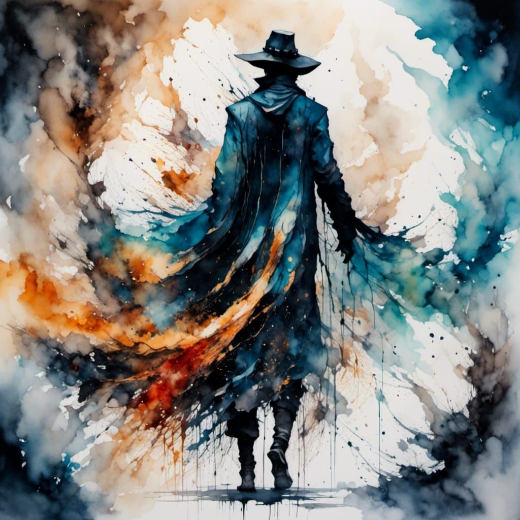 Cosmic Silhouette Emerges: An Ink Wash Painting