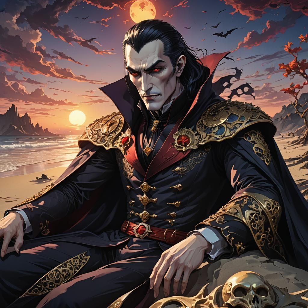 Dracula's Beach Vacation: Vibrant 3D Anime Portrait