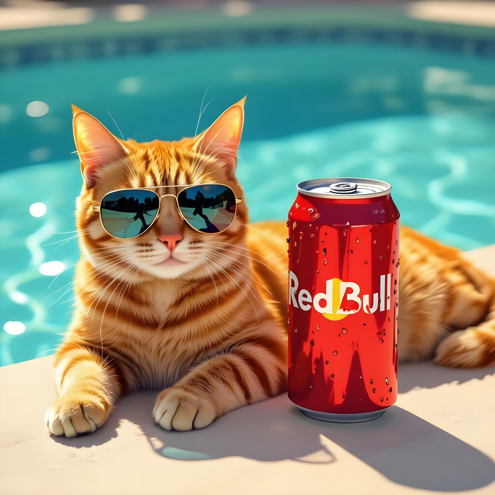 Cool Cat Enjoys Poolside Relaxation in Sunglasses